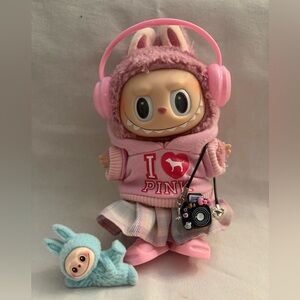 “I Love Pink”5 Piece Hoodie and Skirt Doll Outfit. Labubu Doll NOT included.